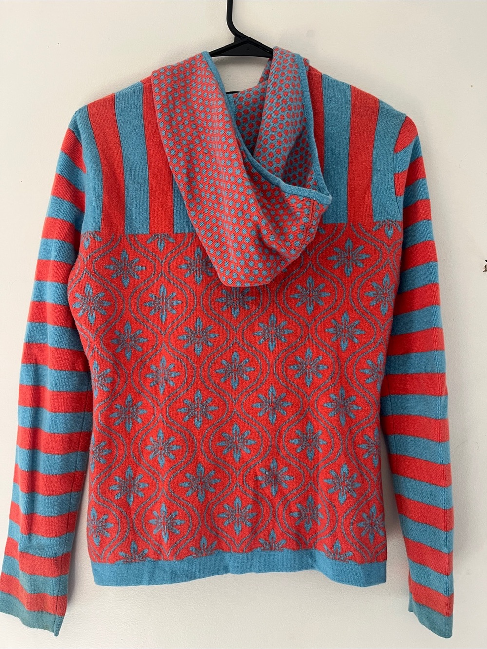 Neve cotton wool hooded zip-up sweater vibrant orange-red Nordic print - Picture 5 of 5